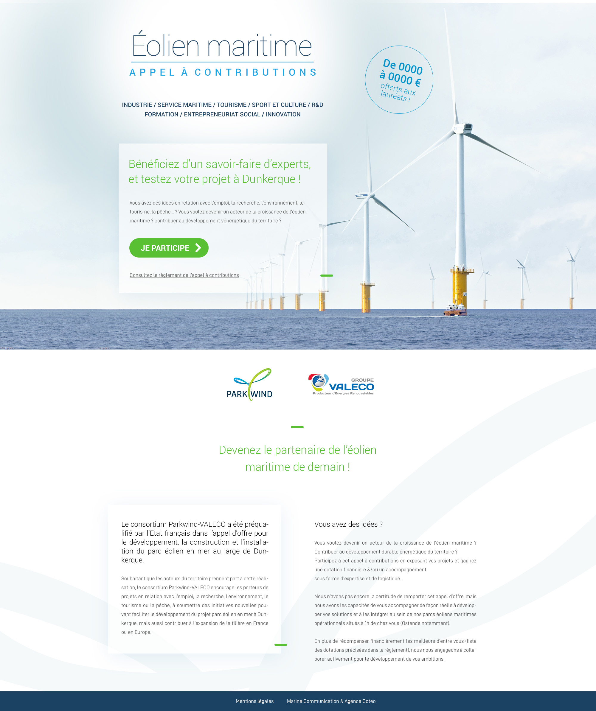 Maquette landing page projet site internet Parkwind à Dunkerque